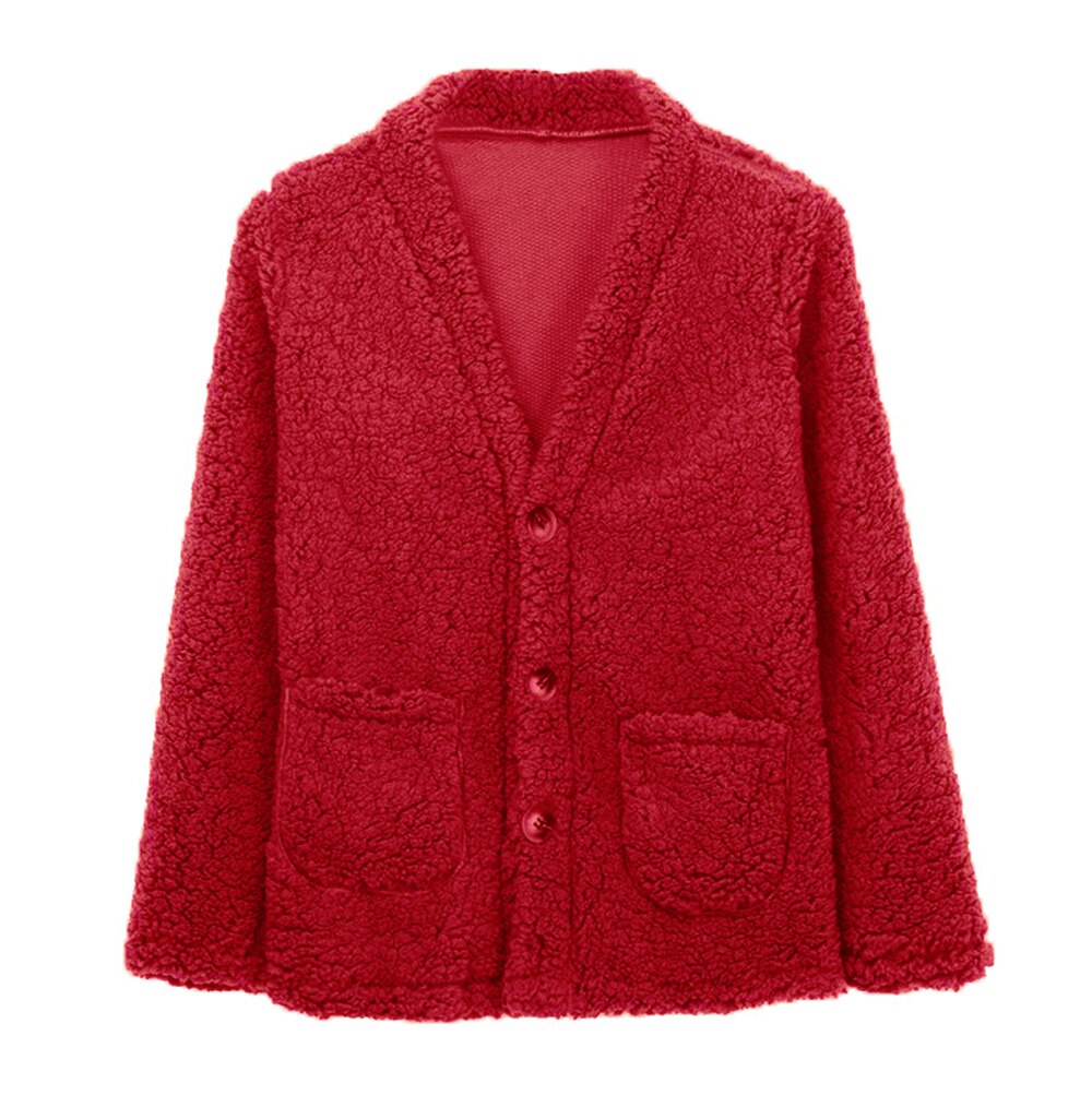 Veste de manteau à manches longues | Cardigan moelleux pour femmes, veste de pull pour hiver de couleur unie surdimensionnée: Rouge / M