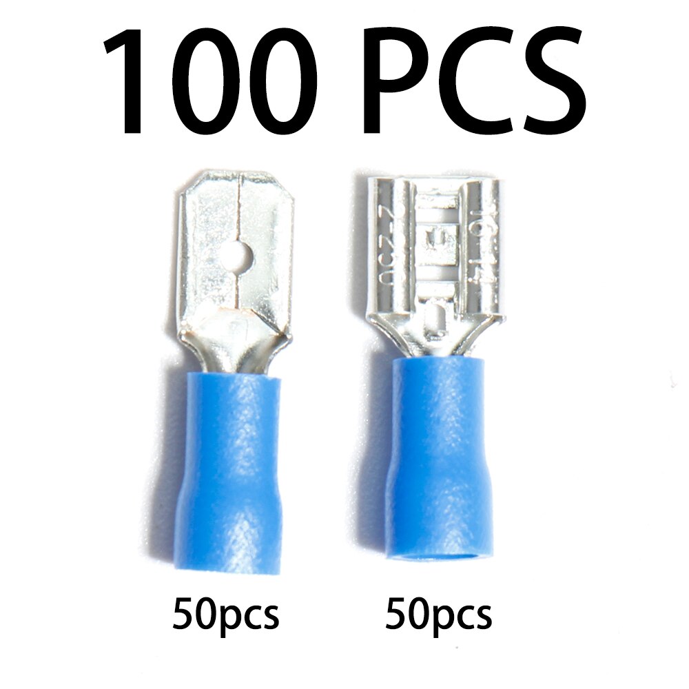 Terminals Connectors Electrical Crimp Spade Ring Lug Cable wire car Full Insulated Fork plug Cold pressing fast pluggable spring: 100PCS Blue