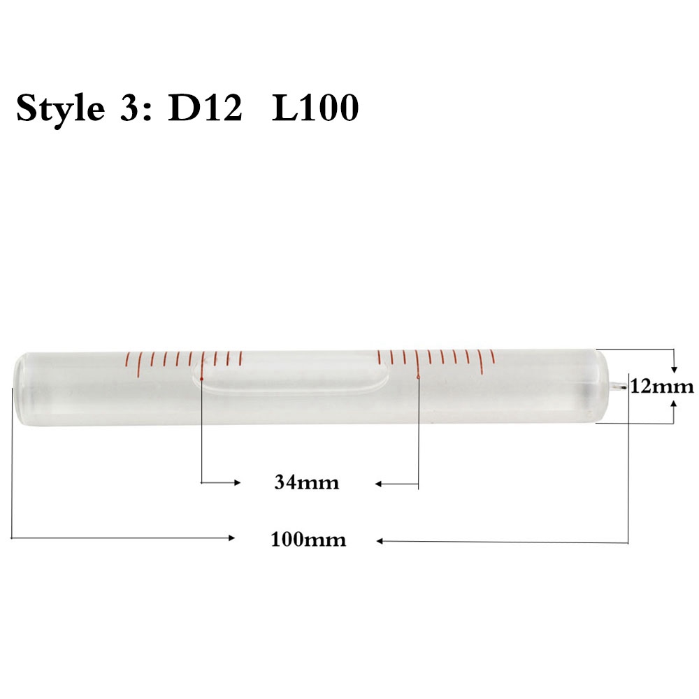 Høj nøjagtighed 4 " /2 mm0.02mm/ m niveau hætteglas boble glasrør vaterpas måleinstrumentdiameter 12mm 14 mm 1 stk: Dia 12mm længde 100mm