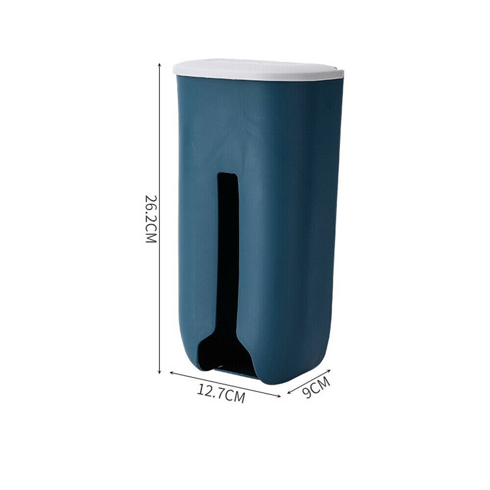 Caja de almacenamiento de bolsas de plástico, colgador dispensador, bolsa de basura, organizador de cocina: Azul