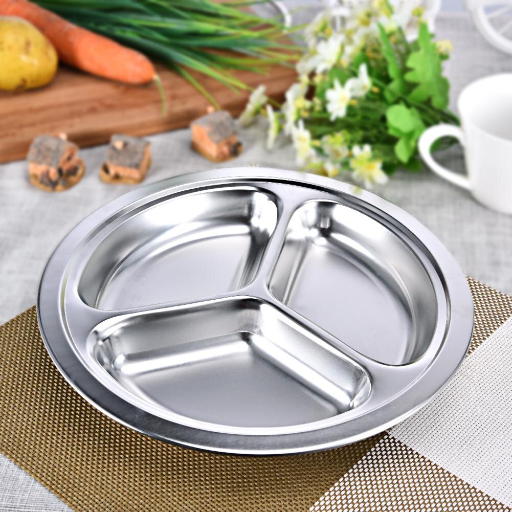 Stainless Steel Divided Dinner Tray Kids Lunch Container Food Plate for School Canteen 3/4 Section Dinner Tray Lunch Container