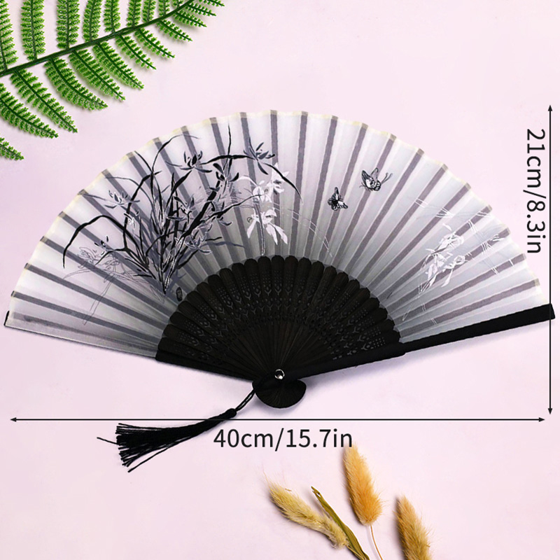 Abanico de mano plegable de madera, abanicos chinos de bambú, abanicos de mano de baile portátiles para mujer, decoración del banquete de boda, abanico decorativo, manualidades,: Naranja