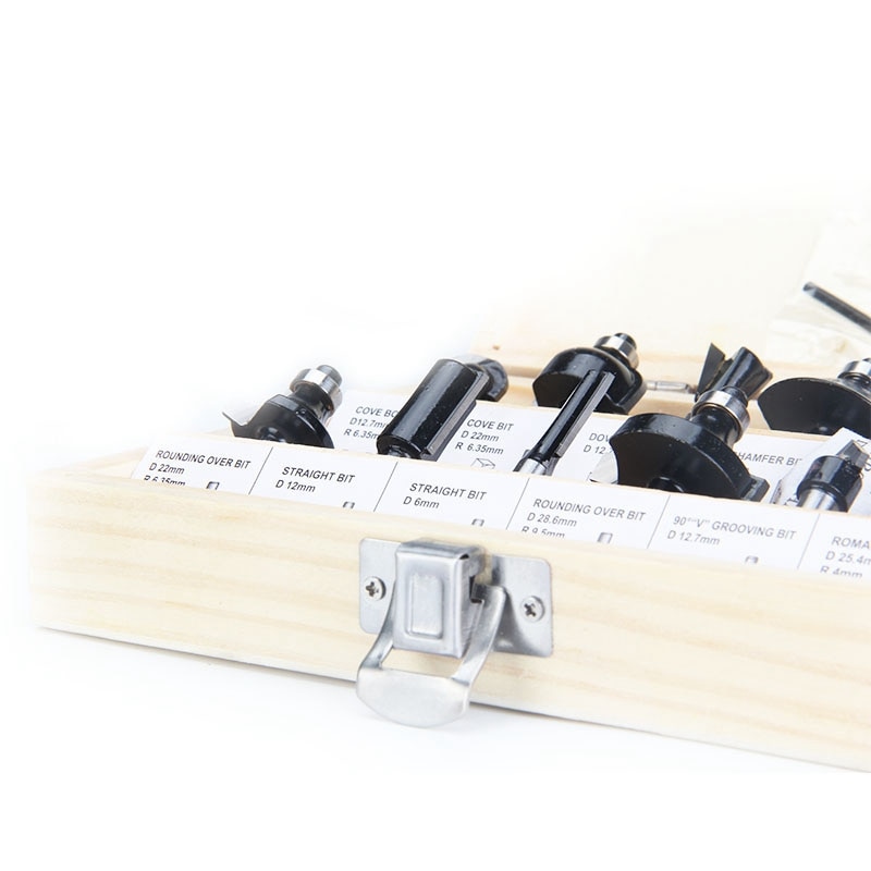 12Pcs 6mm Router Bits Set Shank Tungsten Carbide Router Bit Cutter Set with Wooden Case for Wood