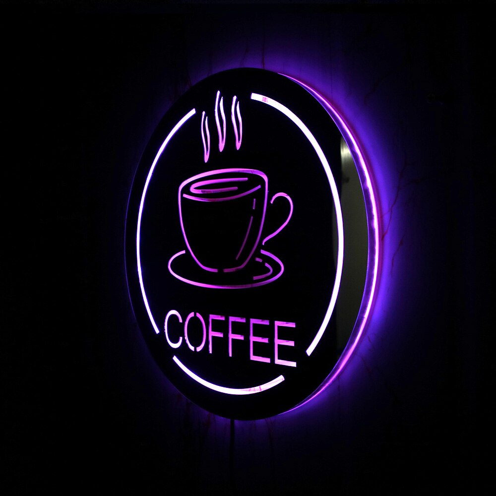 Kaffestation led belysning skilt væg spejl java køkkenindretning vægkunst cafe hus lys op forretning åbent skilt til barista