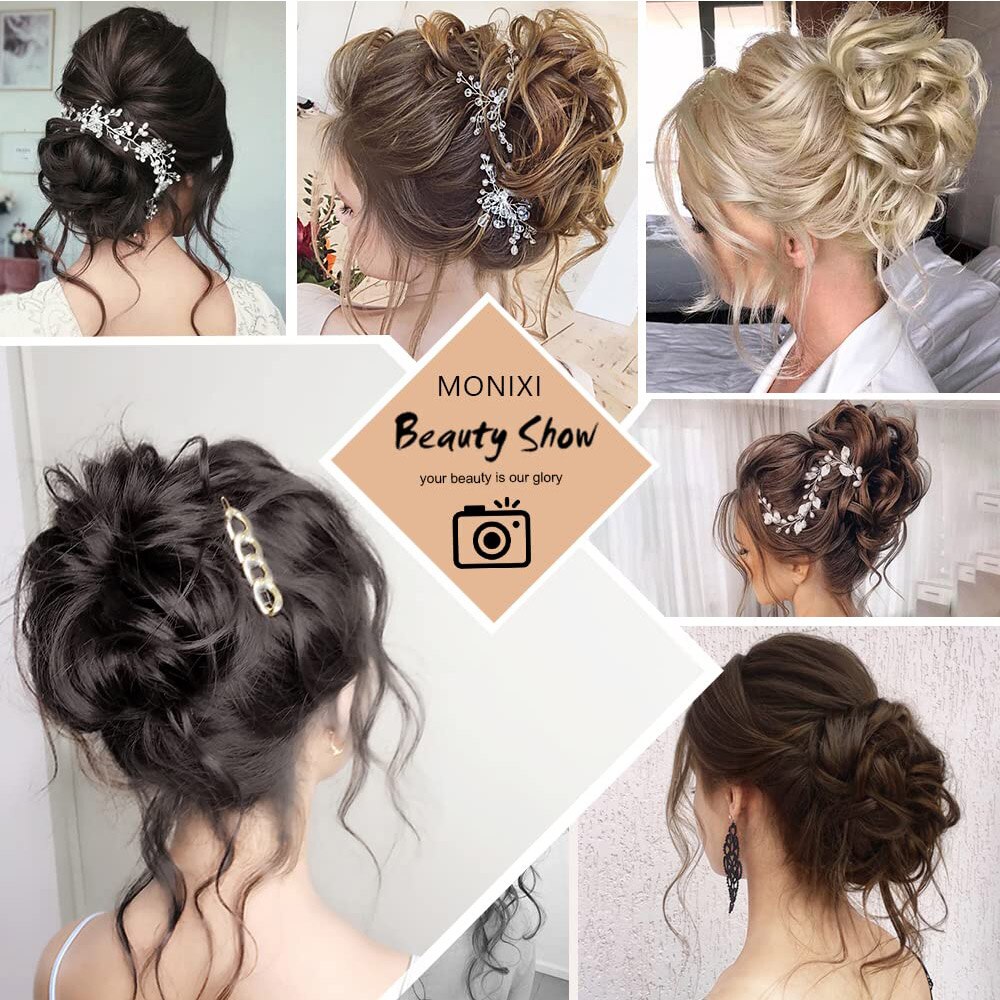 LiHui moño sintético, banda con rizos desordenados, pinza elástica para el pelo, pieza de peluca, pinza para el pelo para mujer, negro y marrón