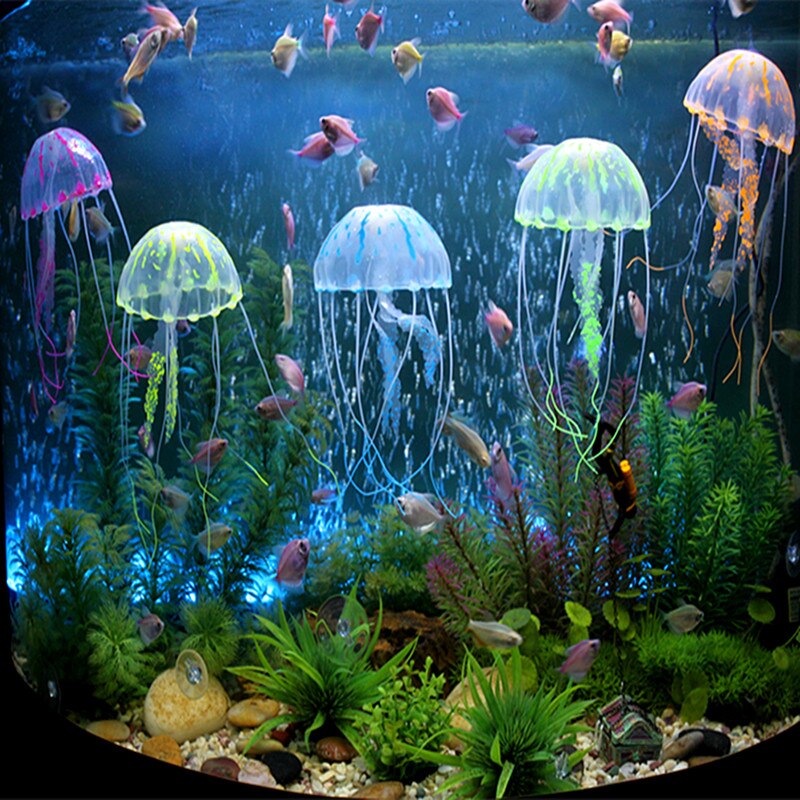 1Pcs Artificial Jellyfish Fish Tank Aquarium Decoration Mini Submarine Ornament Luminous Landscape Fish Tank Accessories