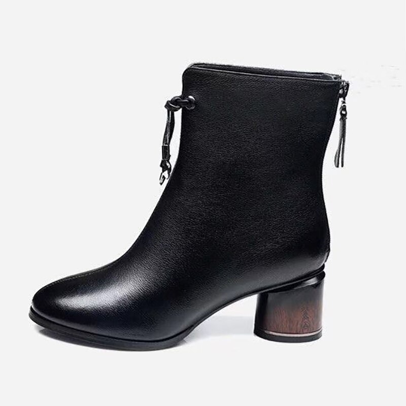 ZANPACE Leder frauen Hohe Stiefel Winter Schwarz Samt Dicke Warme frauen Schuhe Dicken Med Ferse Stiefeletten Frauen der Stiefel Größe 40: 6,5