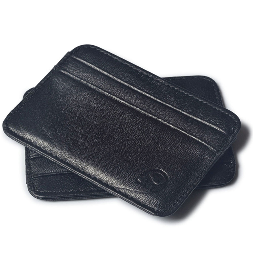 Carte de crédit mince Mini portefeuille ID Case sac à main sac pochette en cuir noir minimaliste portefeuille carte bancaire paquet Portfele # BL4