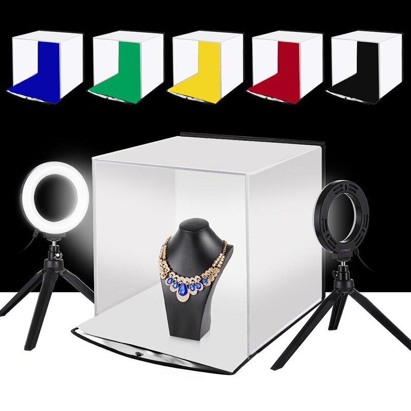 PULUZ 30*30cm Tragbare Softbox Licht Kasten Studio LED Beleuchtung Kasten Foto Leuchtkasten mit 6 Farben Kulissen Für tabletop Fotografie