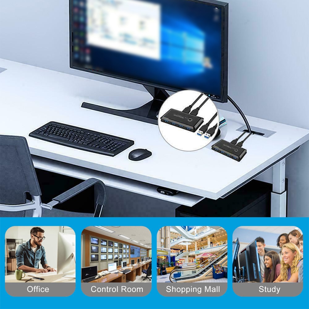 USB Switch Box USB 3.0 2.0 Switcher 2 Computers Sharing 4 USB Devices for Keyboard Mouse USB Printer Scanner USB Drive