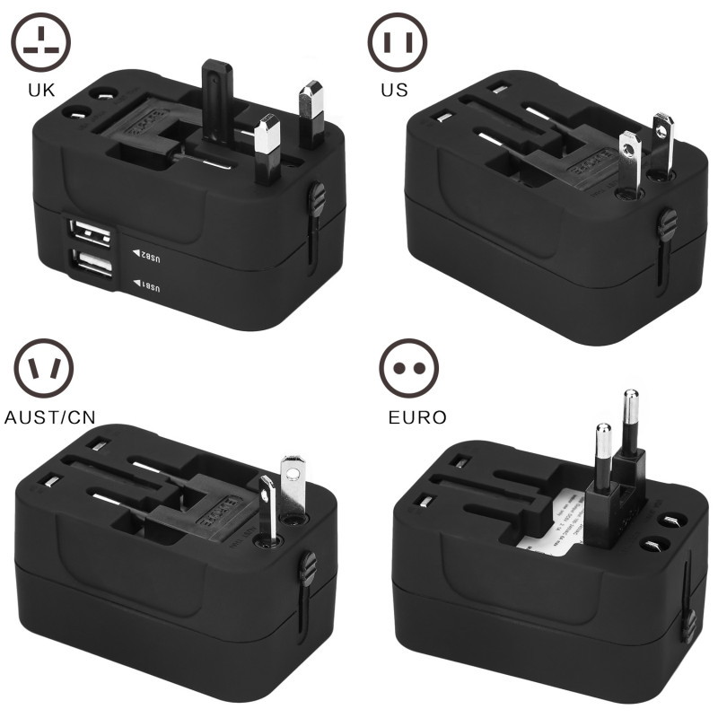 Internationale Universele Alles in Een Wereldwijd Travel Adapter Wall Charger AC Power Adapter met dual usb-poorten