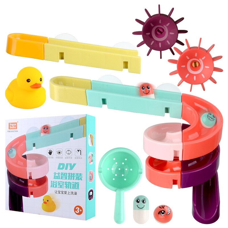 Baby Bath Toys DIY Assembling Track Slide Suction Cup Orbits Toy Bathroom Bathtub Children Play Water Games Set for 3-6 years: 24pcs