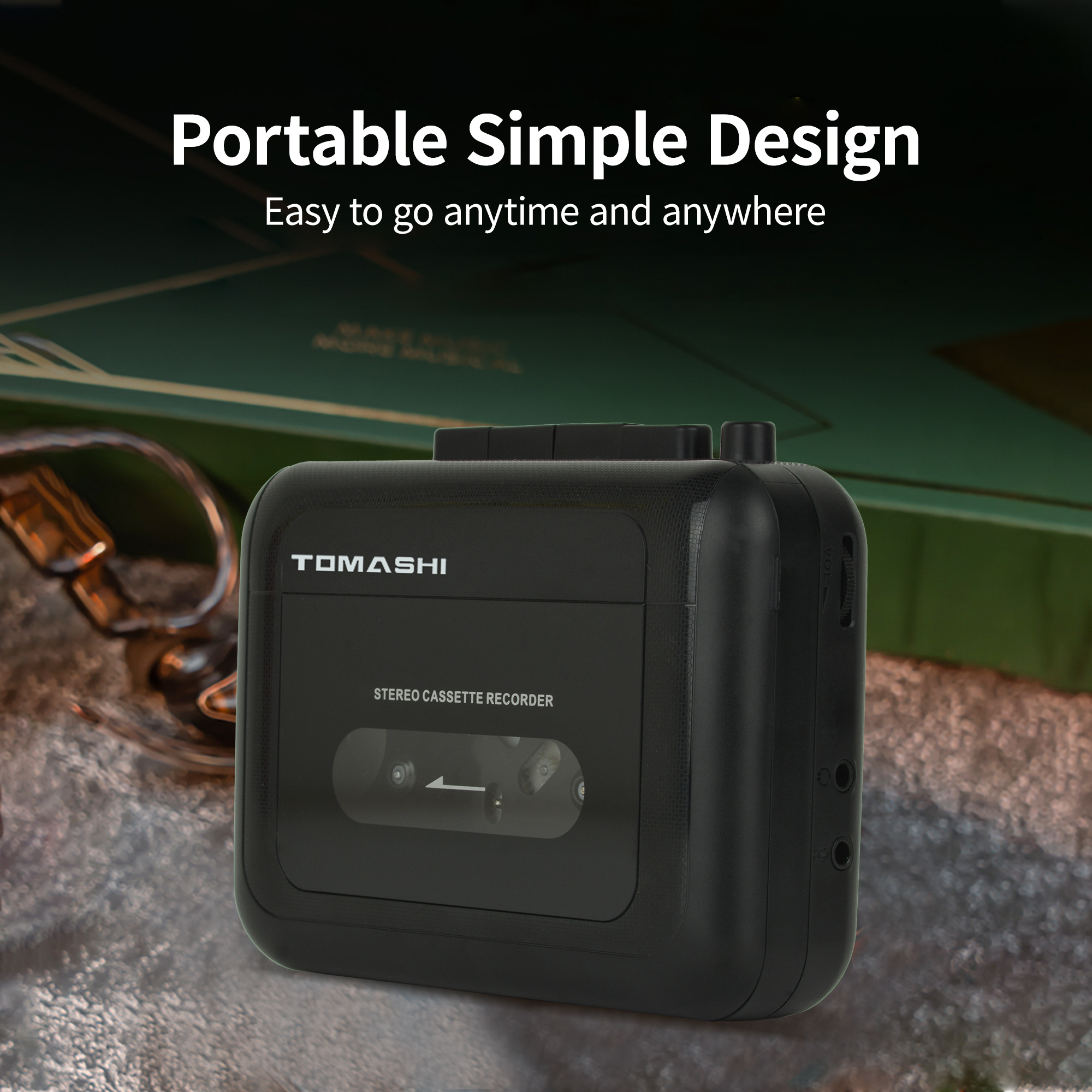 TOMASHI Lettore di cassetta stereo portatile Registratore a nastro Walkman con microfono, Jack per cuffie, lettore di cassetta