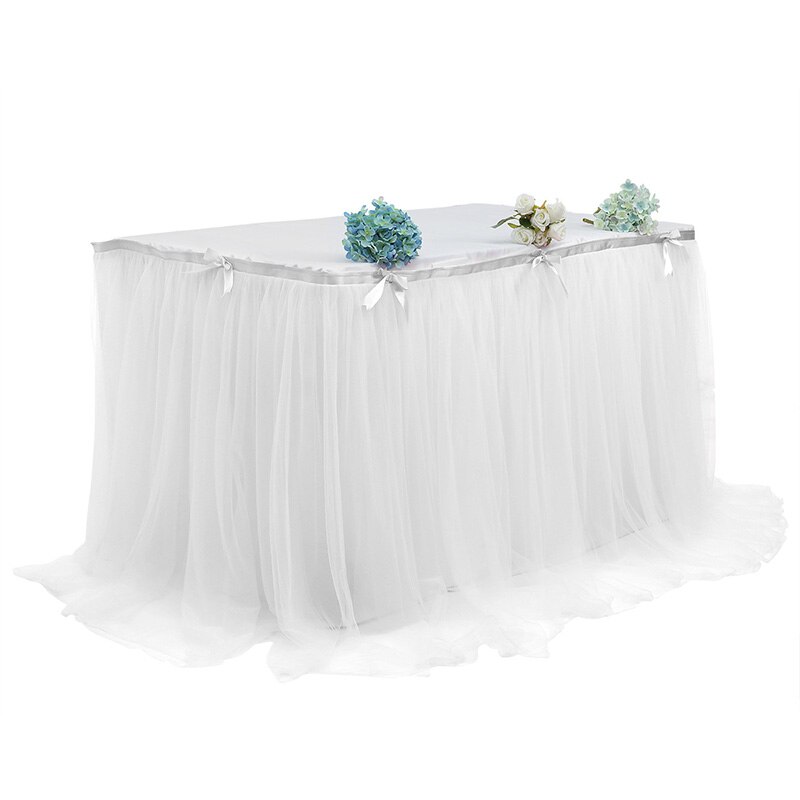Table Skirt Wedding Party Tutu Tulle Tableware Cloth for Birthday Banquet Baby Shower Festival Table Skirts Cover Home Decor: 76x190CM / White
