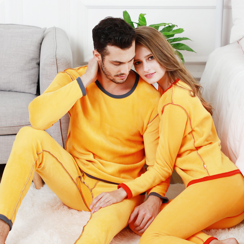 Autumn Winter Velvet Thick Thermal Underwear For Women Warm Layered Pajamas Set Cotton Thermal Male Long Johns