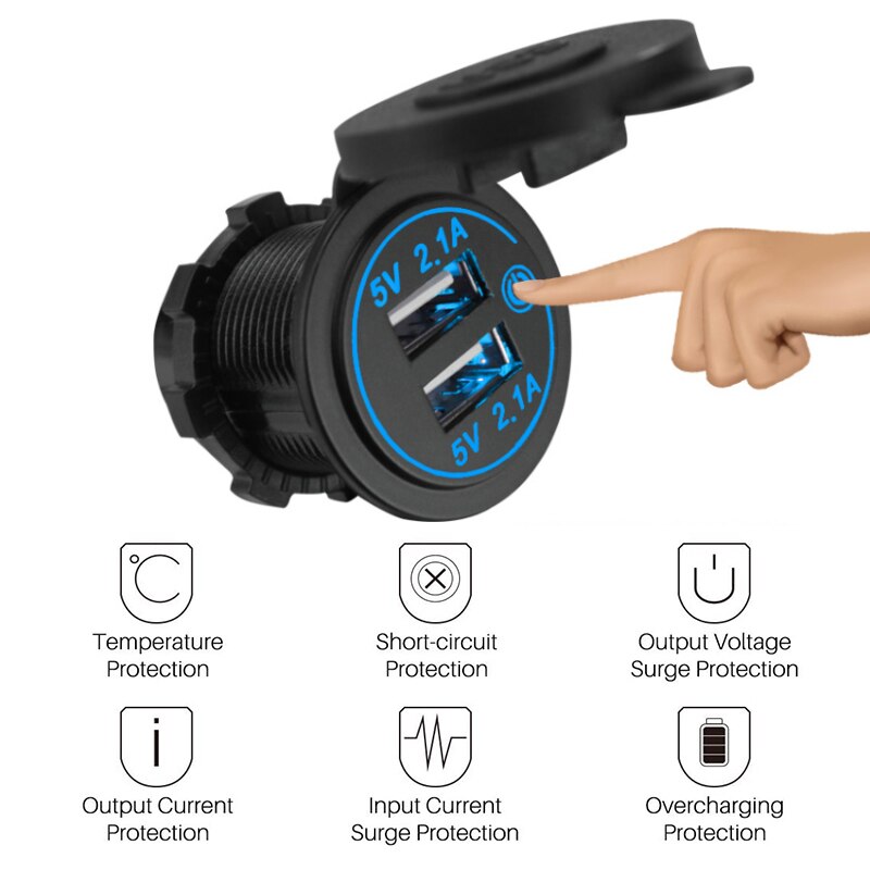 Dobbelt usb-opladerstik 12v/24v usb-udtag vandtæt 4.2a dobbeltopladerstik med touch-kontakt til bilbåd marine motorcykel