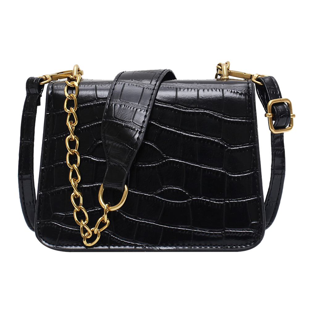 Bolso bandolera de piel informal para mujer, bolso de mano, Color puro, para hombro, para compras para exterior, decoración de viaje: Black