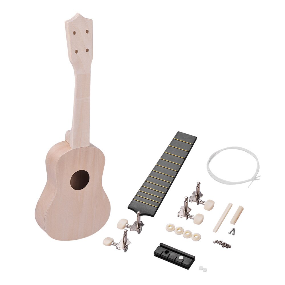 21 Inch Unfinished DIY Ukulele Ukelele Uke Kit Composite Board Body Basswood Neck Plastic Fingerboard Bridge Nylon Strings