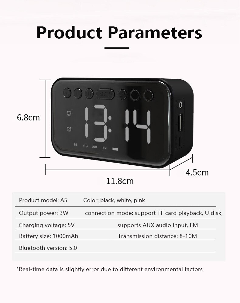 Mirror Digital Alarm Clock Radio With Bluetooth 5.0 Speaker Dual Alarms USB Charging Home Decoration Clock