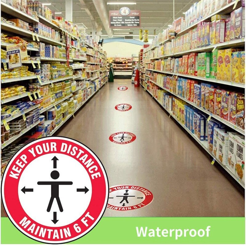 10 Pcs Isolation Floor Sign for Queuing Line 6-Foot Safety Warning Sign Sign for Shopping Mall 12 inch