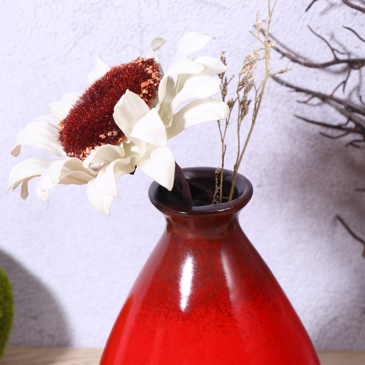 1pc Ceramic Vase Simple Flower Arrangement Dry Flower Vase Desktop Decoration for Office Hotel Home (Green)