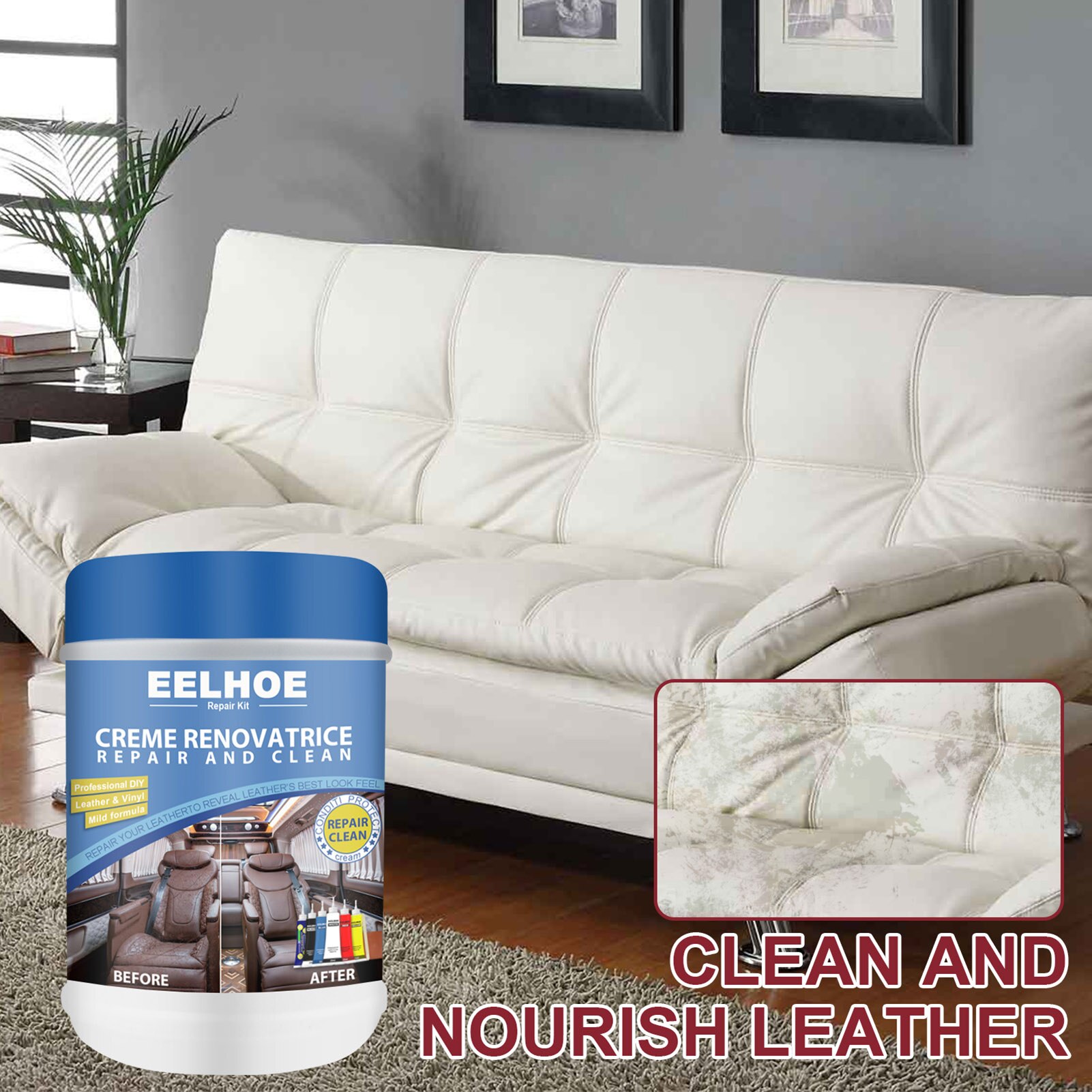 Kit de reparación de cuero, reparador de cuero roto, Color crema limpio, restauración para muebles, sofá, asiento de coche, sofá, zapatos