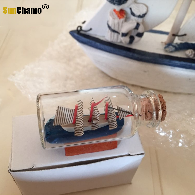 Mini barco pirata de navegación para decoración del hogar, botella pequeña de corcho de madera, vidrio, abalorio, frasco de deseos, de San Valentín