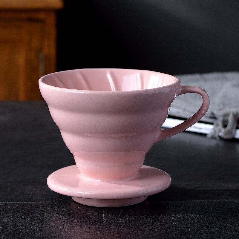 Ceramic Coffee Dripper Engine V60 Style Coffee Drip Filter Cup Permanent Pour Over Coffee Maker with Separate Stand for 1-4 Cups: S(1-2 Cups) / Pink