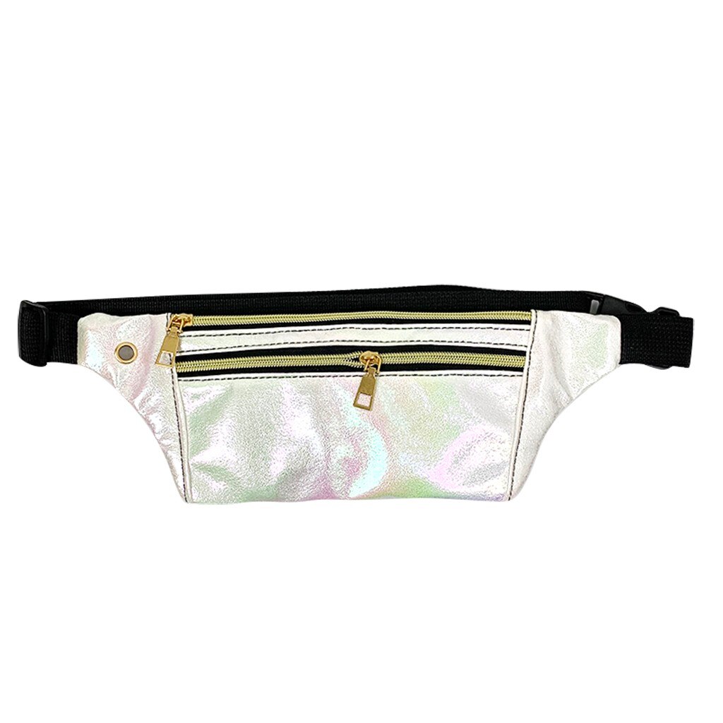 Women Colorful waist bag fanny pack Leather Waist Belt Ladies Zipper Shoulder Bag Multi-function Emale Messenger Bags: White