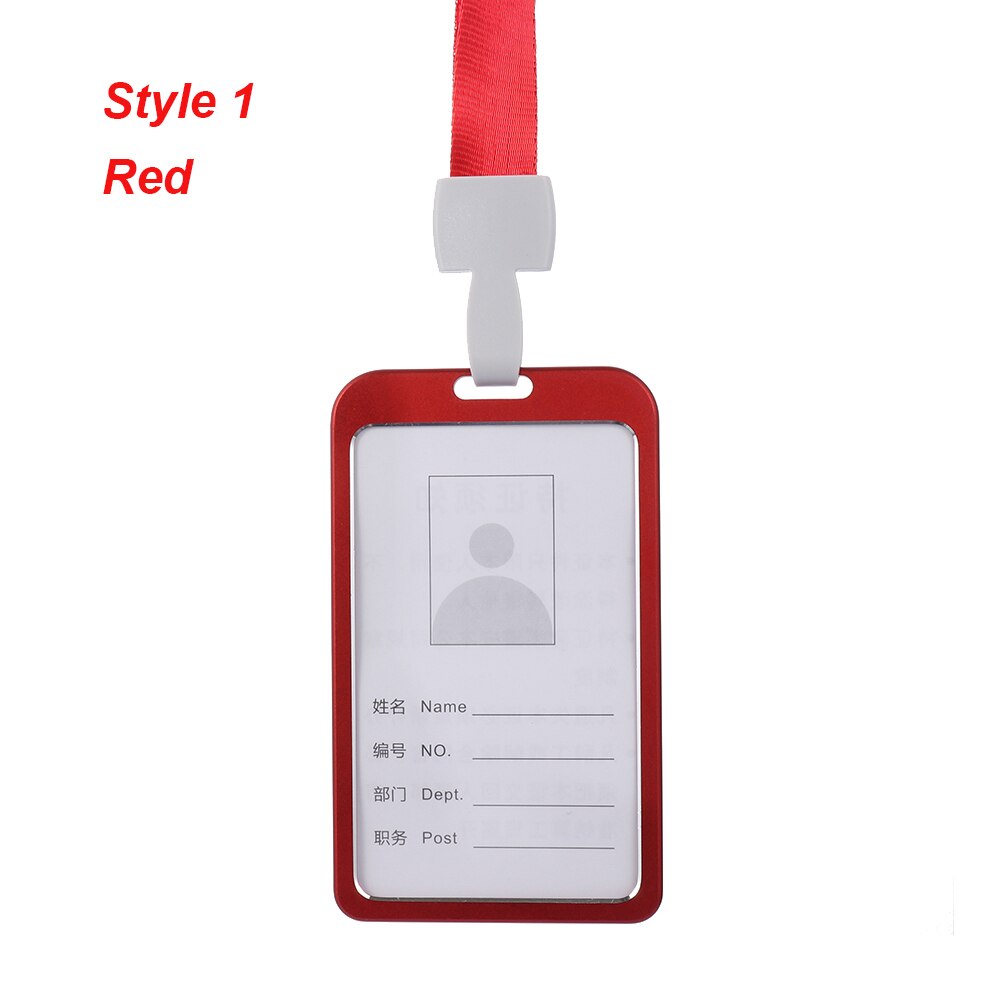 1PC Work Card Holders With Rope Aluminum Alloy Multi colored Employee Name ID Card Cover Metal ID Business Case Work Certificate: style1 red