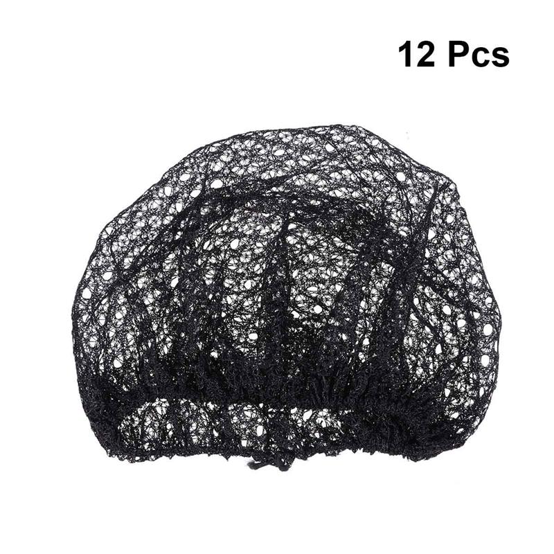 12 Pcs Disposable Mesh Cap Black Hair Net Caps Elastic Free Size Head Covers for Cosmetics Kitchen Cooking Home