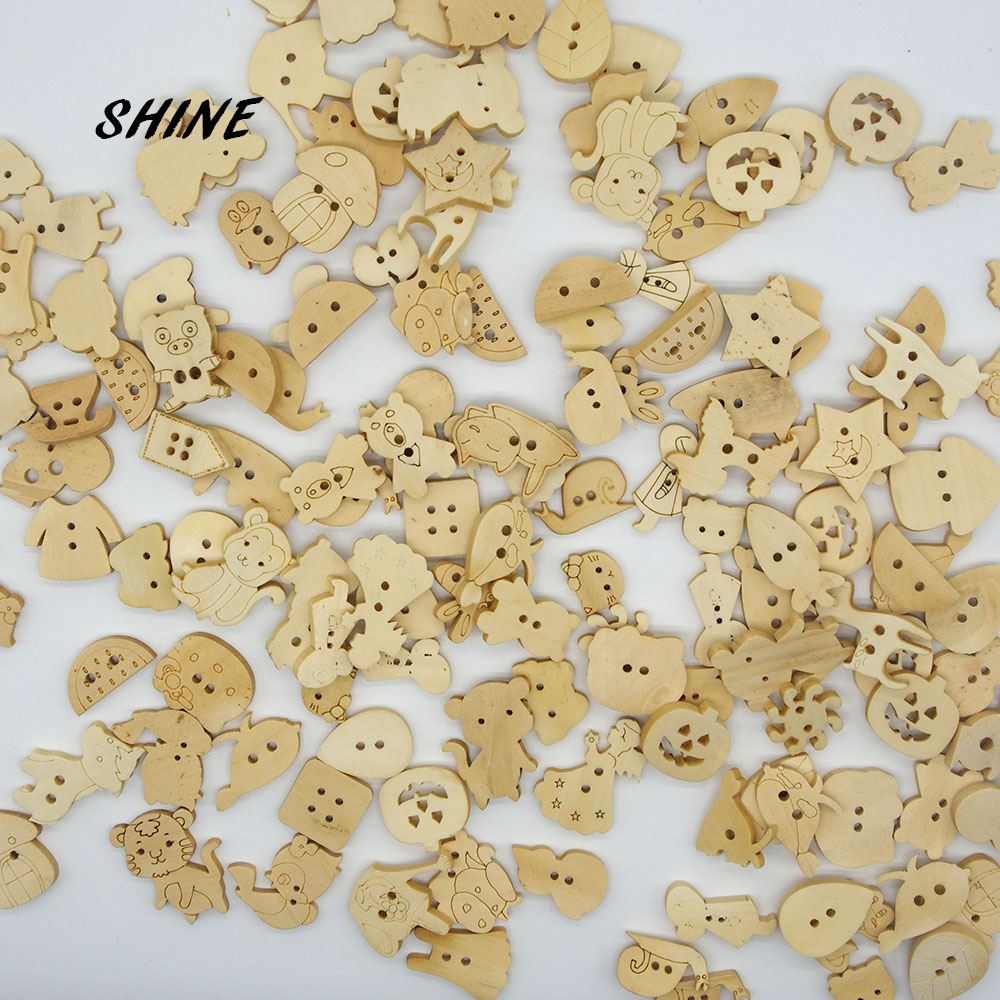 SHINE Houten Naaien Knoppen Scrapbooking Dier Gemengde Natuurlijke Kleur Twee Gaten 50 Stks Costura Botones Versieren bottoni W10026