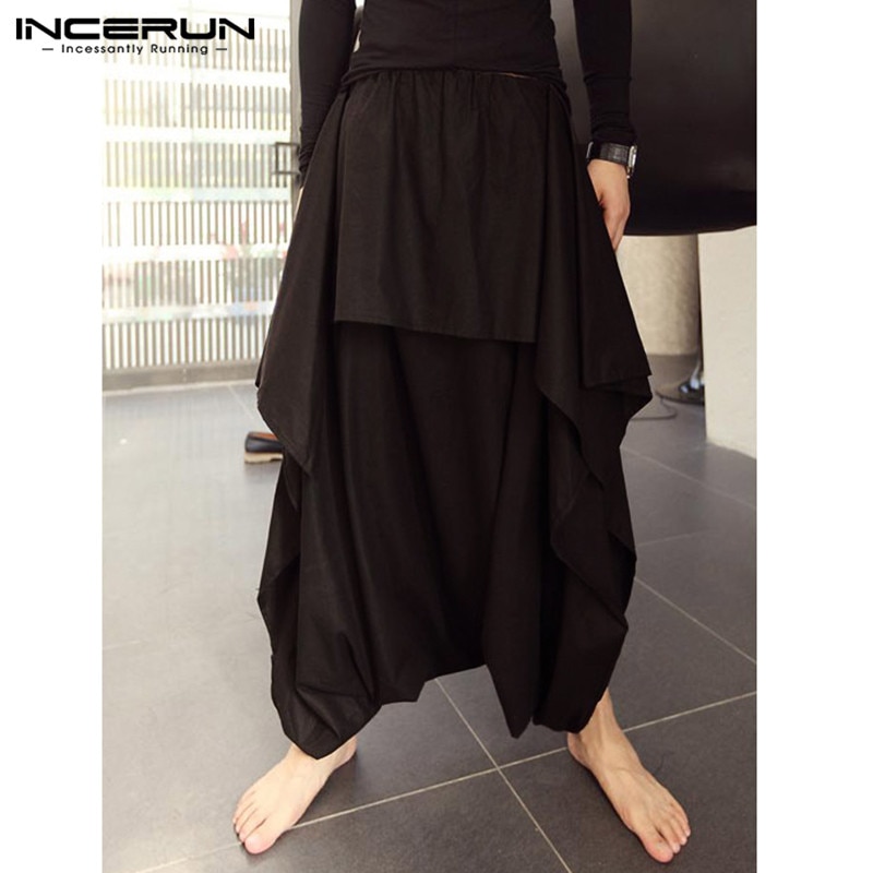 Incerun män harembyxor joggers solida lösa dropp grusbyxor streetwear elastiska midjekjolar byxor byxor män