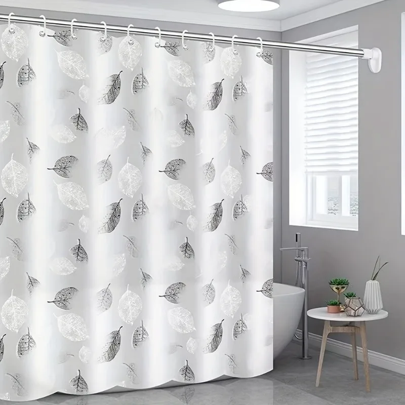 180X180CM Waterproof PEVA Shower Curtain Leaf Pattern Bath Curtain with Hooks Home Bathroom Decor