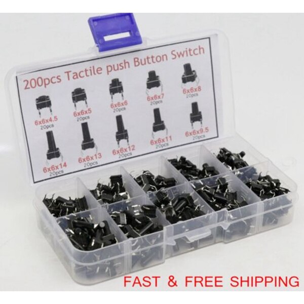 10 modeller 100 st taktil tryckknappsats 6 x 6 tact 4.3mm-13mm dip 4p