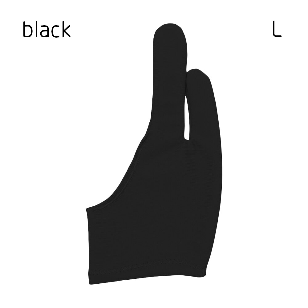 Guante suave de 2 dedos antisuciedad para mano derecha e izquierda, resistente al sudor, para dibujo artístico, para cualquier tableta de dibujo gráfico: black L