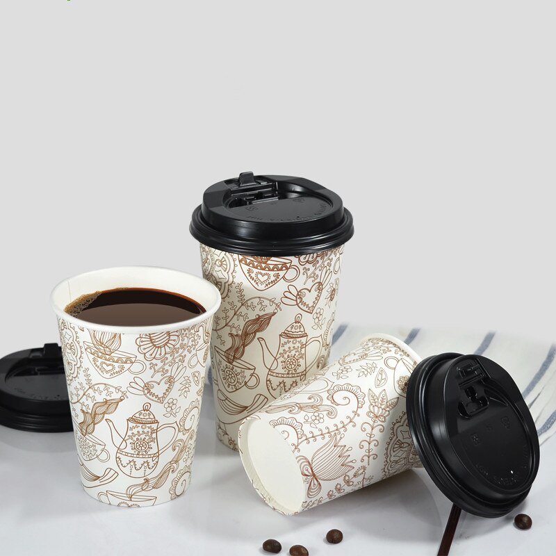 50 Stuks Creatieve Bloem Wegwerp Koffie Cup 8 Oz/14 Oz/16 Oz Afternoon Tea Papier cup Takeaway Verpakking Met Deksel