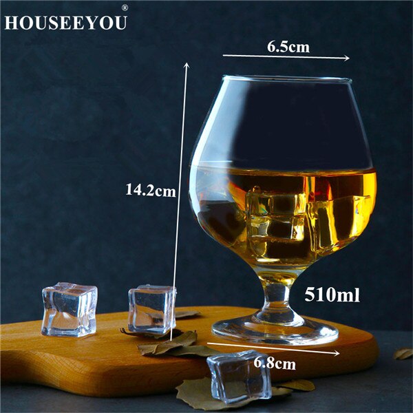 Houseeyou 2 st/lot brandy kort kopp kristall vinglas för bar cocktail korta ölglas dricka whisky snifters cigarrkoppar: 510ml 2 st