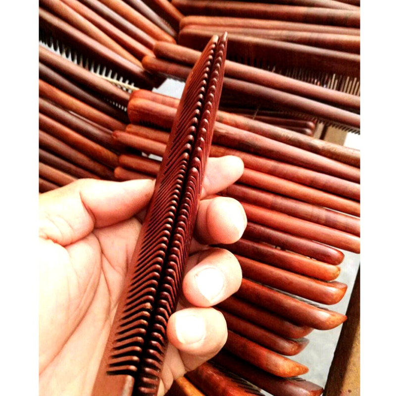 Peine de madera de sándalo 2 en 1 para hombre, combinación de dientes finos gruesos y anchos, herramienta de estilismo de peluquería de cabeza Vintage portátil