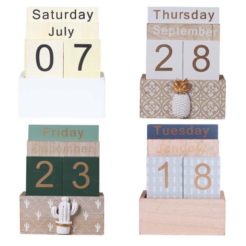 Vintage Vintage Wooden Perpetual Calendar Eternal Block Planner Photography Props Month Week Date Display Home Office Desktop