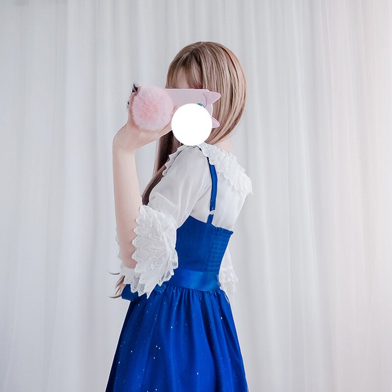 Lolita robe robe japonaise Kawaii femmes ciel étoilé dégradé bleu jarretelle en mousseline de soie robe de fée fille printemps doux Lolita SL2927