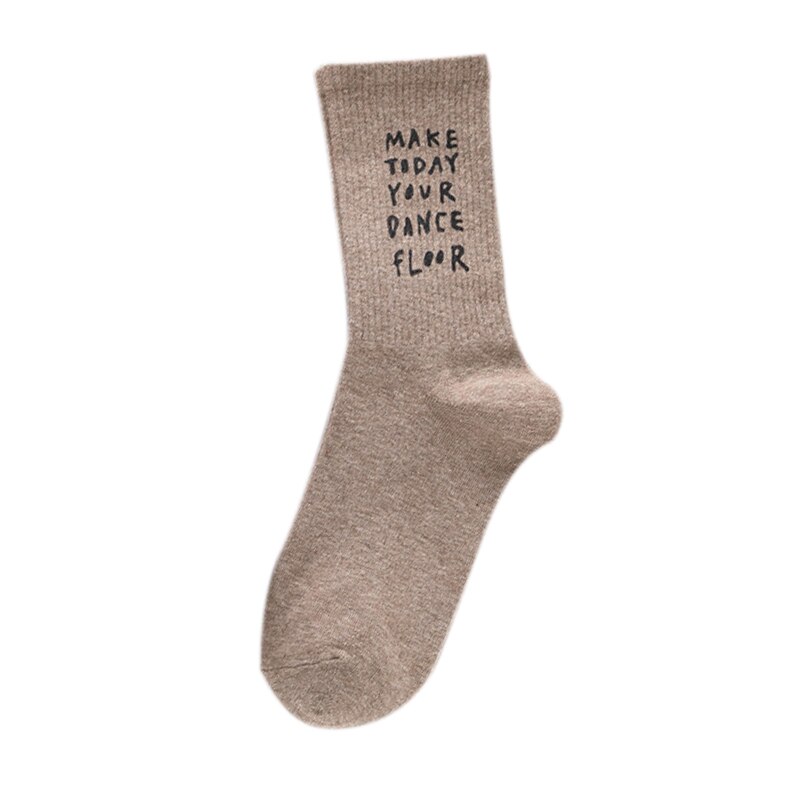 20 spring and autumn pure cotton women's middle tube socks high top letter stamping personality street style women's s: khaki