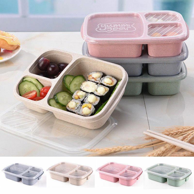 Boîte à Bento 3 compartiments, stockage des repas, préparation des aliments, conteneurs réutilisables, micro-ondable, maison paille de blé, boîte à déjeuner 1 pièce