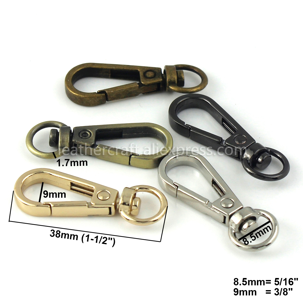 1 st metall vridbar o-ring öga karbinhake trigger spännen klämmor för läder pysselväska rem bälte webbing nyckelring liten storlek