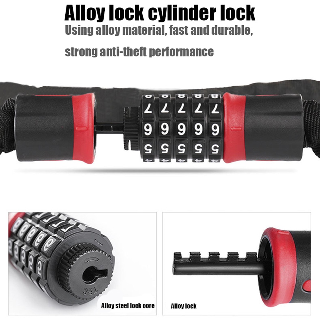 Bike Bicycle Lock Cable 5 Digital Heavy Duty Bike Combination Chain Padlock Ultra-light Portable Lock Bicycle Safety Stable #j4s