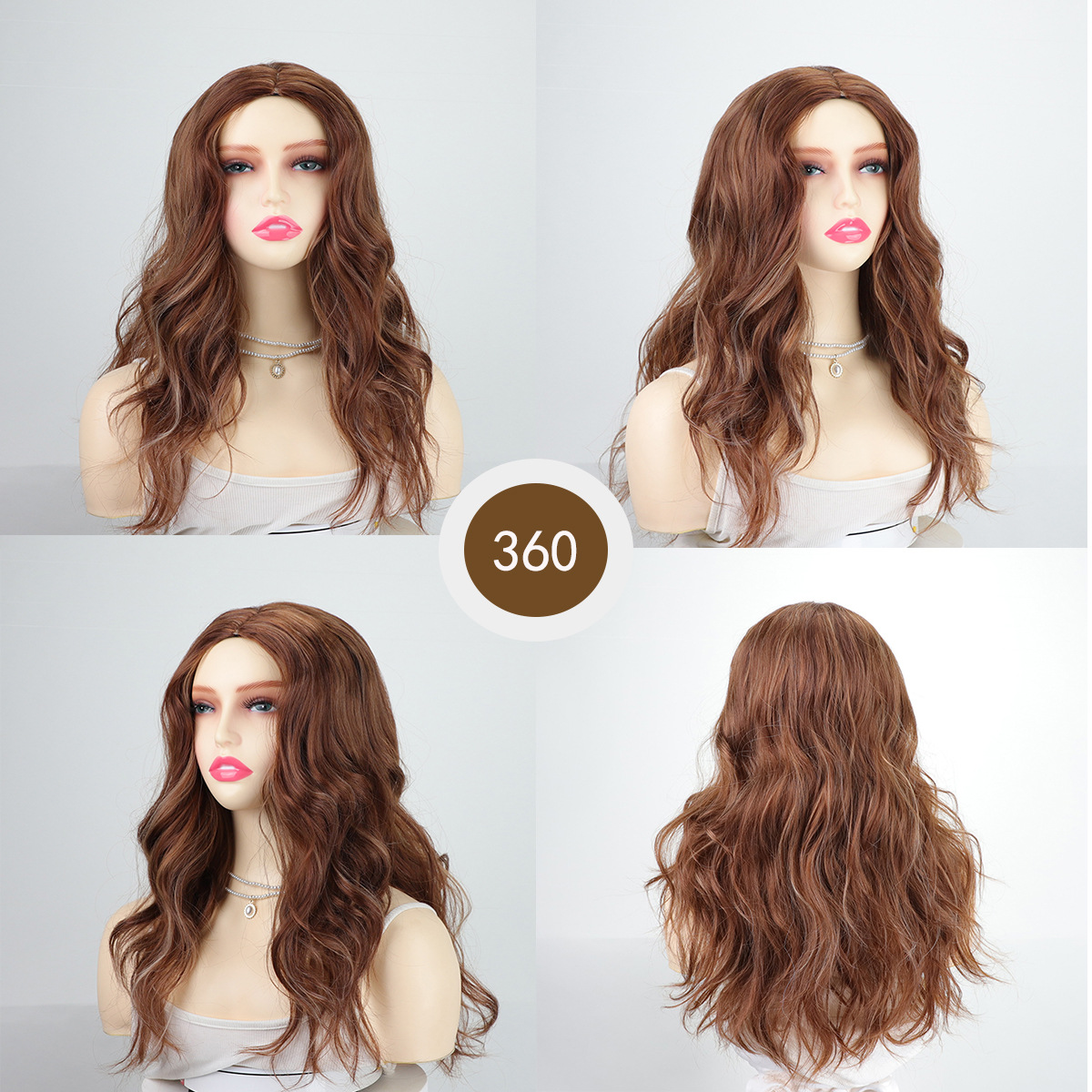 Cheveux synthétiques longs de 26 pouces (environ 70 cm), brun foncé, or rose, brun clair, cheveux bouclés de partie centrale, usage quotidien, fête,