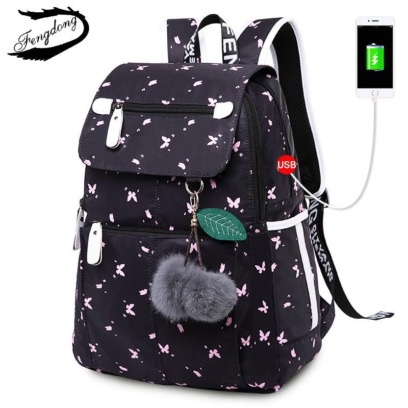 Casual Vrouwelijke Rugzak Mode Vrouwen Rugzak Bloem Schooltassen Voor Tienermeisjes Waterdichte School Rugzak: Butterfly black