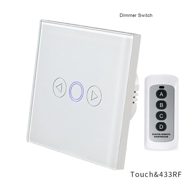 Dimmer Touch Switch 1 Gang Wall Light Switch EU Standard Crystal Glass Panel Remote Control Light Switch RF 433mhz Controller