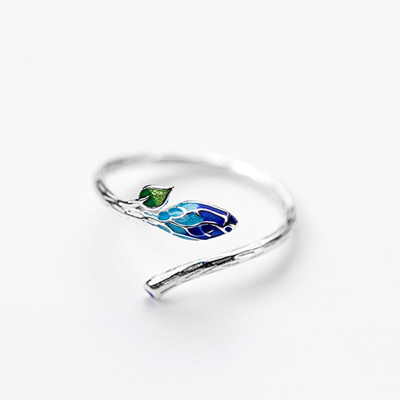 MloveAcc-anillo con apertura ajustable para mujer, joya Vintage de hoja azul, joyería de para mujer, Artsy étnico para: Default Title