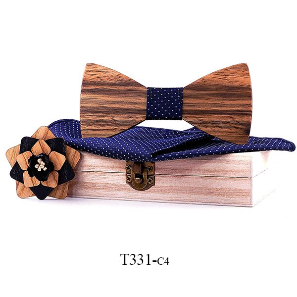 Pajarita de madera Natural de Original para hombre, broche exquisito hecho a mano, conjunto de caja de de madera para boda: T331-C4